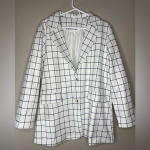 SHEIN Curve Polyester Lined White Black 2-Button Jacket Blazer Size 1X